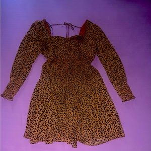 Forever 21 Cheetah Print A-Line Dress, Cinched Waist and Sleeves w| Necktie 2X
